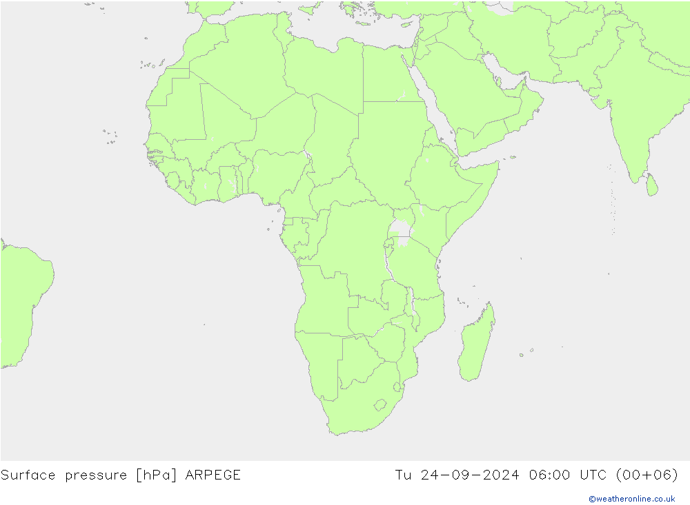 Atmosférický tlak ARPEGE Út 24.09.2024 06 UTC