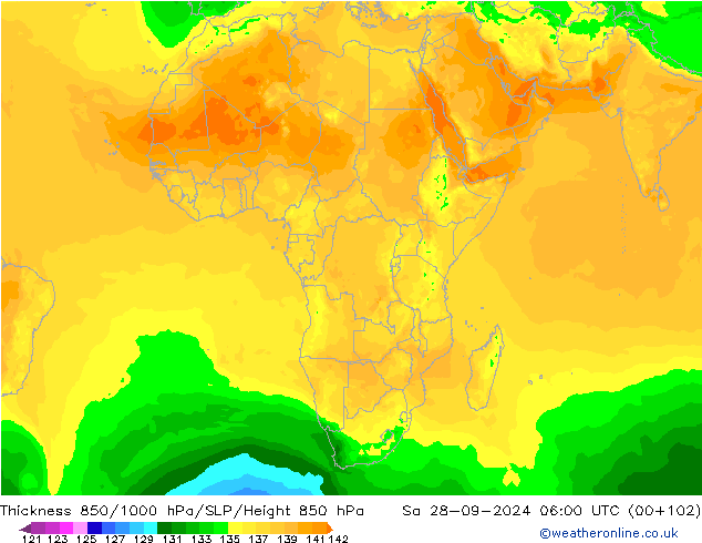 Dikte 850-1000 hPa ARPEGE za 28.09.2024 06 UTC