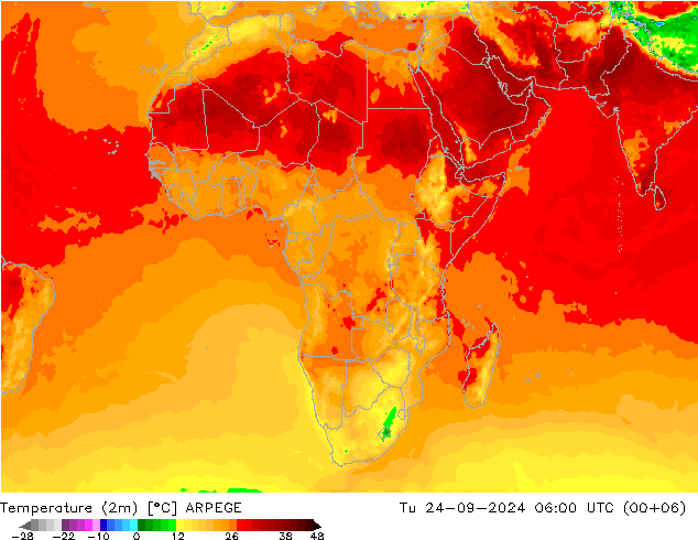 Temperature (2m) ARPEGE Tu 24.09.2024 06 UTC