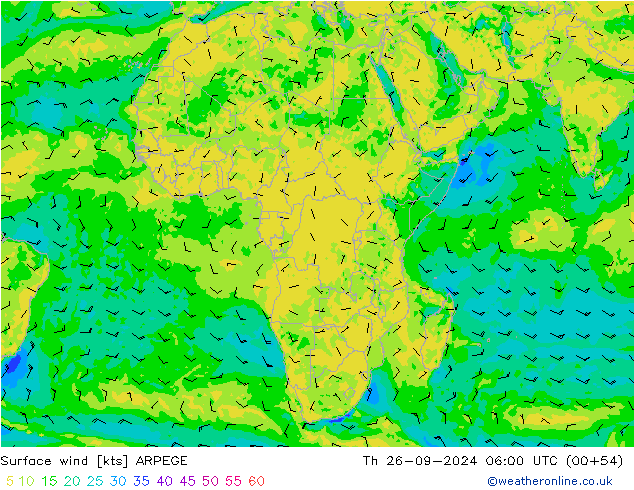 Surface wind ARPEGE Th 26.09.2024 06 UTC