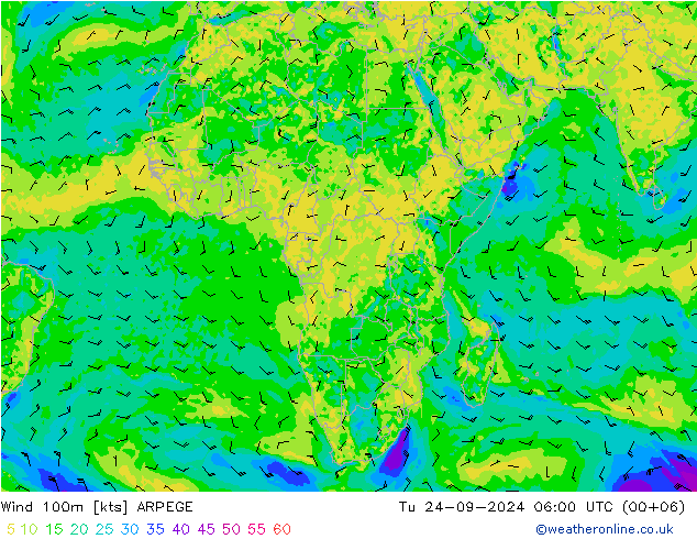 Wind 100m ARPEGE Tu 24.09.2024 06 UTC