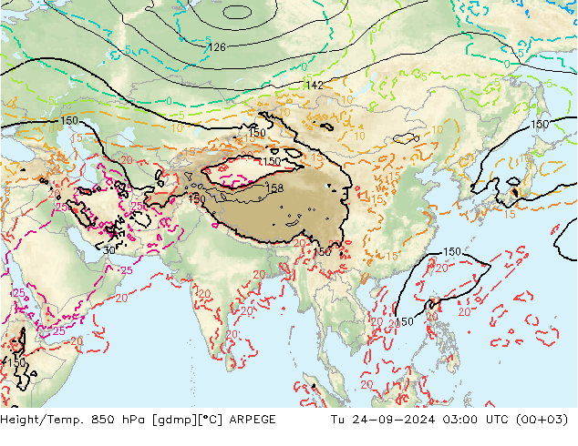 Geop./Temp. 850 hPa ARPEGE mar 24.09.2024 03 UTC