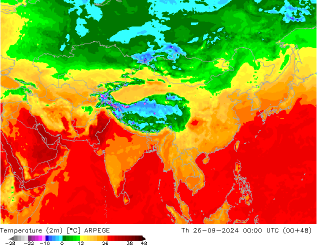 Temperature (2m) ARPEGE Th 26.09.2024 00 UTC