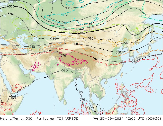 Geop./Temp. 500 hPa ARPEGE mié 25.09.2024 12 UTC