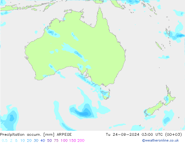 Precipitation accum. ARPEGE вт 24.09.2024 03 UTC