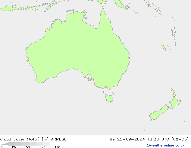 Nuages (total) ARPEGE mer 25.09.2024 12 UTC