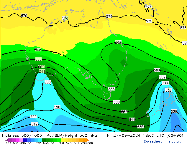 Thck 500-1000hPa ARPEGE  27.09.2024 18 UTC