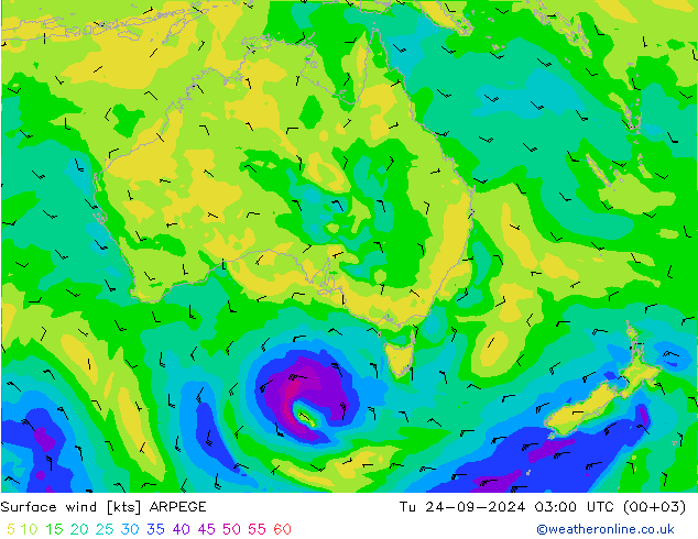 Surface wind ARPEGE Tu 24.09.2024 03 UTC