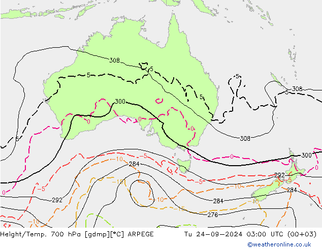 Height/Temp. 700 гПа ARPEGE вт 24.09.2024 03 UTC