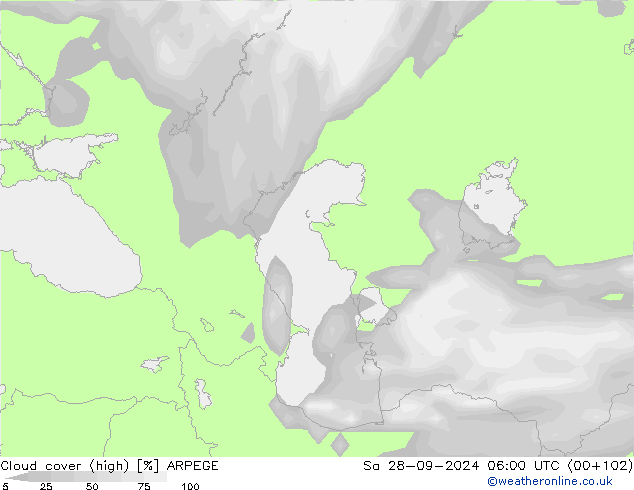 Bewolking (Hoog) ARPEGE za 28.09.2024 06 UTC