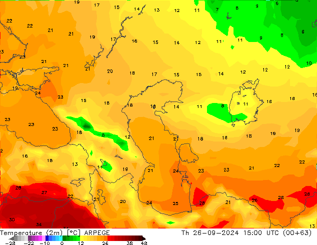 Temperature (2m) ARPEGE Th 26.09.2024 15 UTC