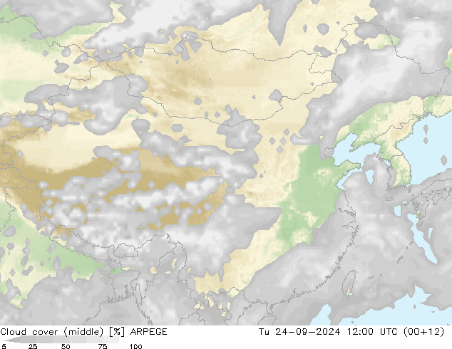 Nubi medie ARPEGE mar 24.09.2024 12 UTC