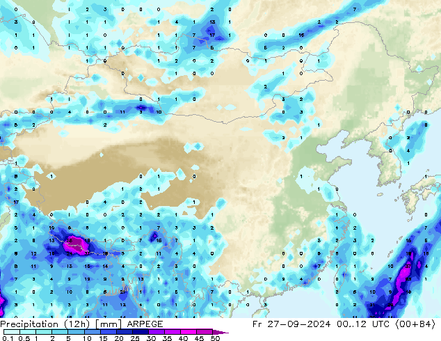 Precipitación (12h) ARPEGE vie 27.09.2024 12 UTC