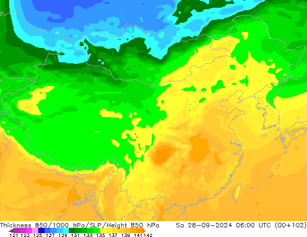 Thck 850-1000 hPa ARPEGE sam 28.09.2024 06 UTC