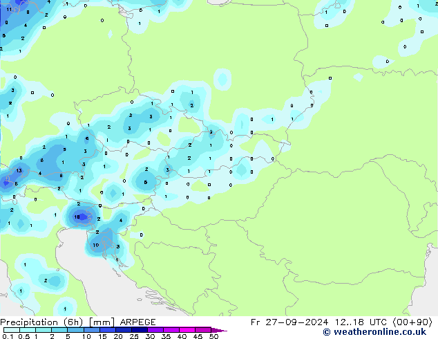 Precipitazione (6h) ARPEGE ven 27.09.2024 18 UTC