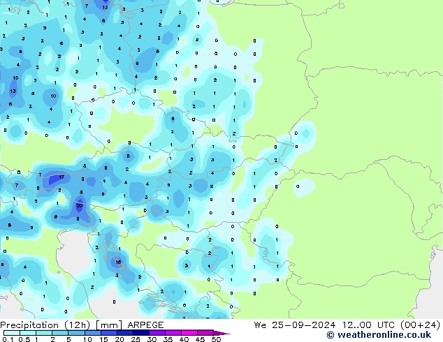 Précipitation (12h) ARPEGE mer 25.09.2024 00 UTC