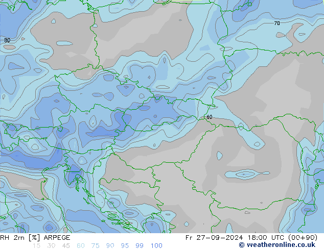 RH 2m ARPEGE пт 27.09.2024 18 UTC