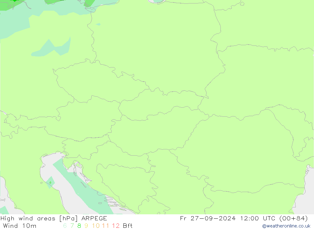 High wind areas ARPEGE  27.09.2024 12 UTC