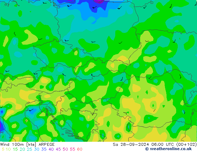 wiatr 100m ARPEGE so. 28.09.2024 06 UTC