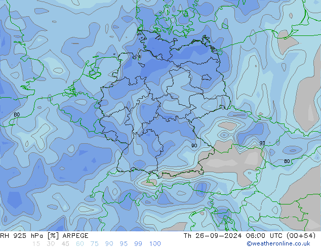 RH 925 hPa ARPEGE Th 26.09.2024 06 UTC