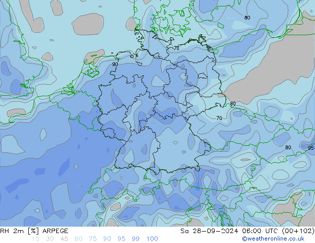 RH 2m ARPEGE Sa 28.09.2024 06 UTC