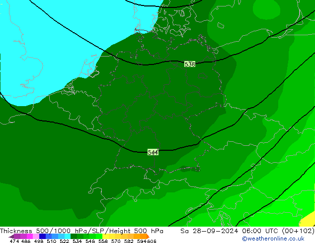 Thck 500-1000hPa ARPEGE Sa 28.09.2024 06 UTC