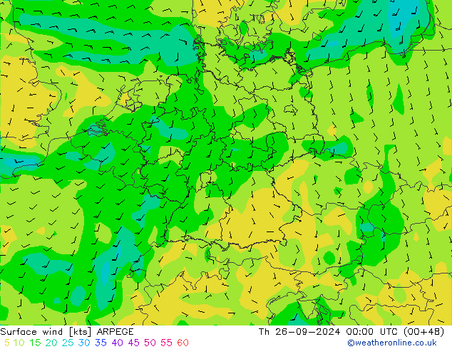 ветер 10 m ARPEGE чт 26.09.2024 00 UTC