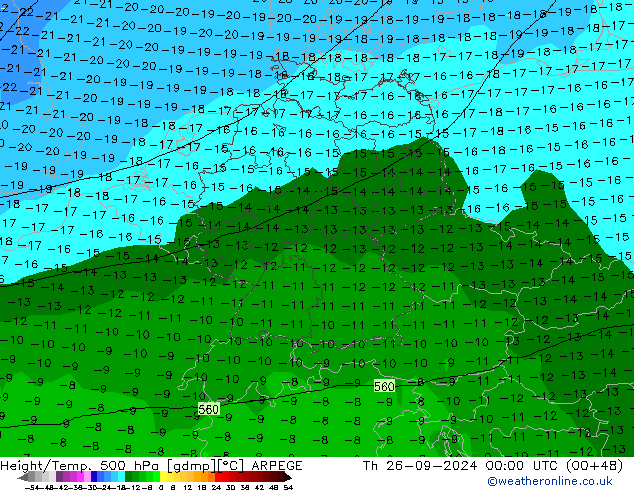 Height/Temp. 500 hPa ARPEGE gio 26.09.2024 00 UTC