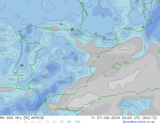 RH 925 hPa ARPEGE  27.09.2024 00 UTC