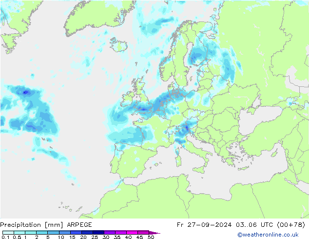 Neerslag ARPEGE vr 27.09.2024 06 UTC