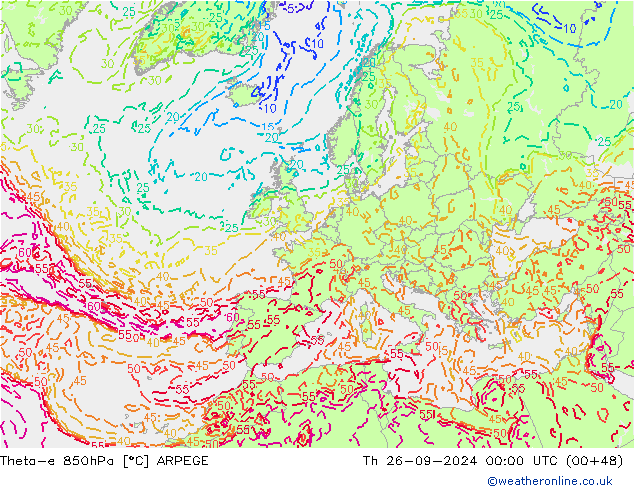 Theta-e 850hPa ARPEGE Do 26.09.2024 00 UTC