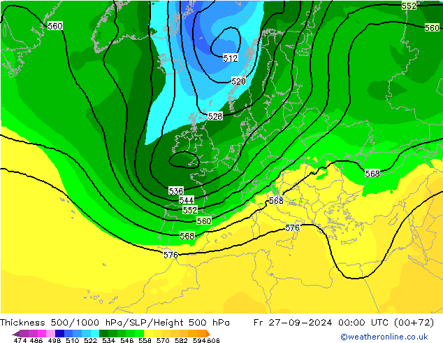 Thck 500-1000hPa ARPEGE Fr 27.09.2024 00 UTC