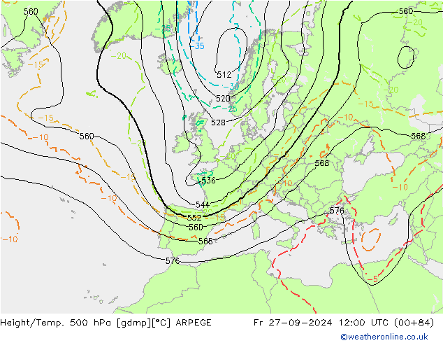 Height/Temp. 500 hPa ARPEGE pt. 27.09.2024 12 UTC