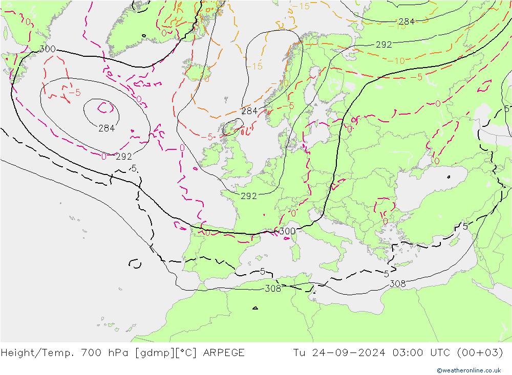 Géop./Temp. 700 hPa ARPEGE mar 24.09.2024 03 UTC