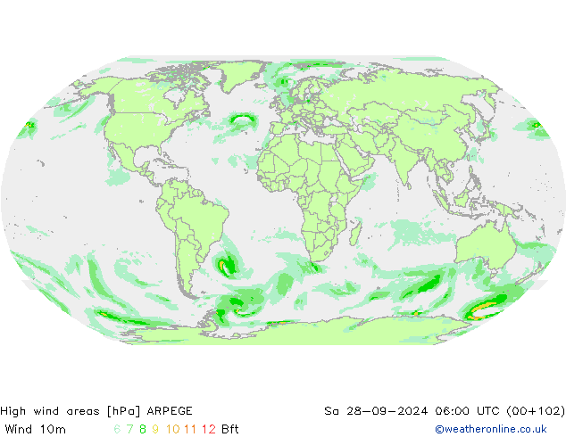 Windvelden ARPEGE za 28.09.2024 06 UTC