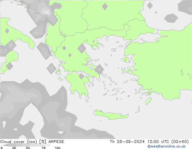 Cloud cover (low) ARPEGE Th 26.09.2024 12 UTC