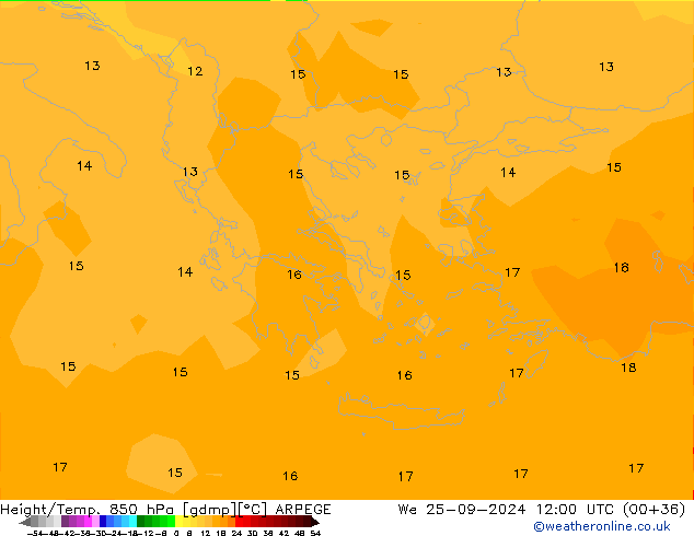 Height/Temp. 850 гПа ARPEGE ср 25.09.2024 12 UTC