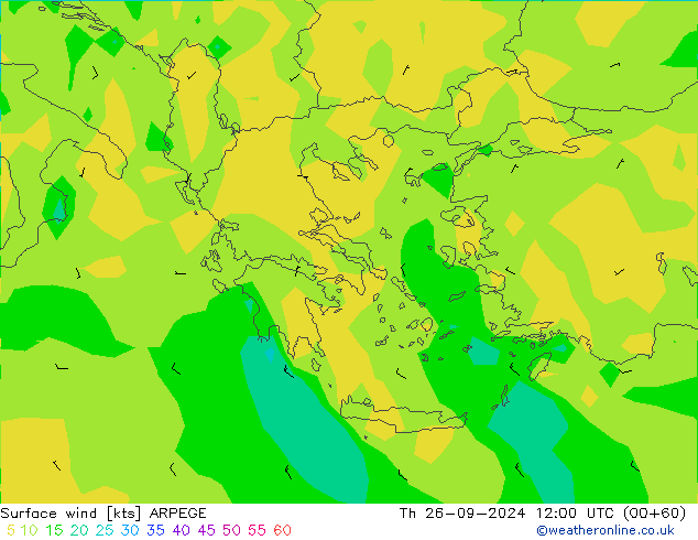 Rüzgar 10 m ARPEGE Per 26.09.2024 12 UTC