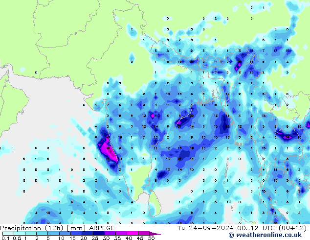 Precipitation (12h) ARPEGE Tu 24.09.2024 12 UTC