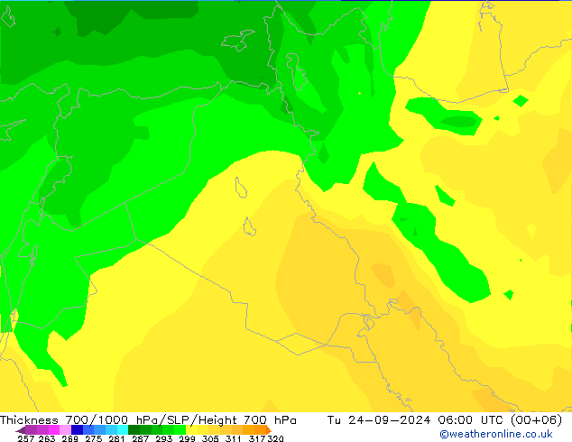 Thck 700-1000 hPa ARPEGE mar 24.09.2024 06 UTC