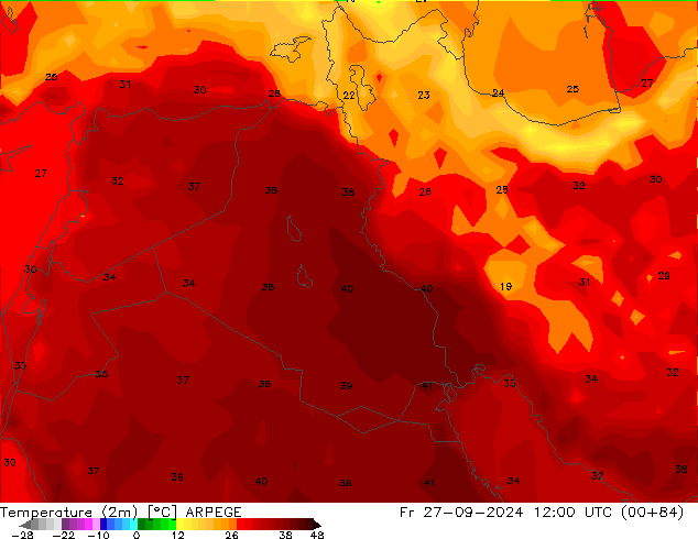 Temperature (2m) ARPEGE Fr 27.09.2024 12 UTC