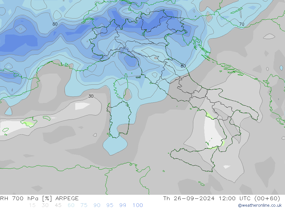 RH 700 hPa ARPEGE  26.09.2024 12 UTC