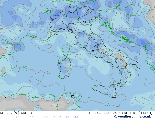 RH 2m ARPEGE Ter 24.09.2024 18 UTC