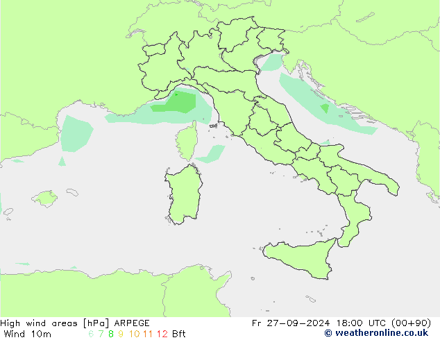 High wind areas ARPEGE Fr 27.09.2024 18 UTC