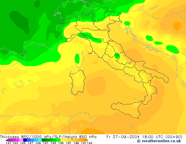 Thck 850-1000 hPa ARPEGE Sex 27.09.2024 18 UTC