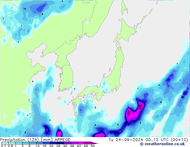 Precipitazione (12h) ARPEGE mar 24.09.2024 12 UTC