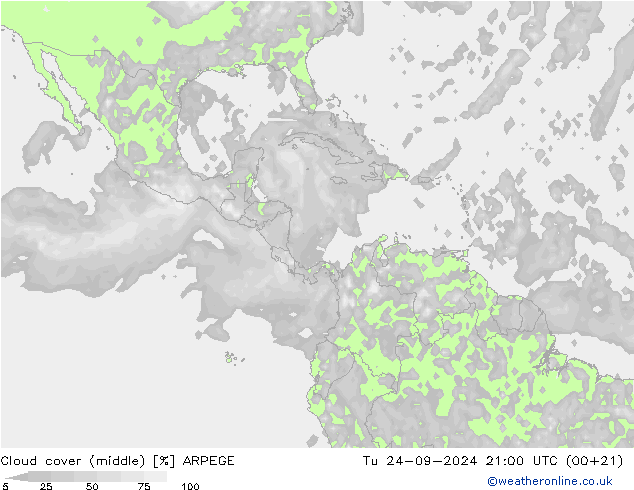 Wolken (mittel) ARPEGE Di 24.09.2024 21 UTC