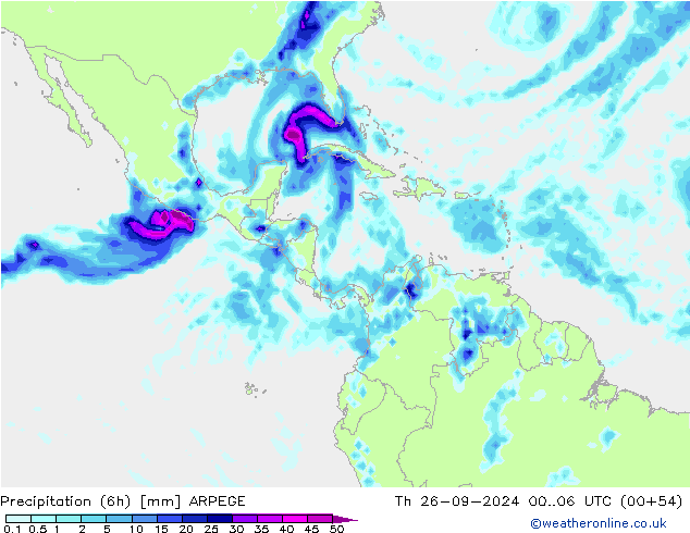 Precipitation (6h) ARPEGE Th 26.09.2024 06 UTC