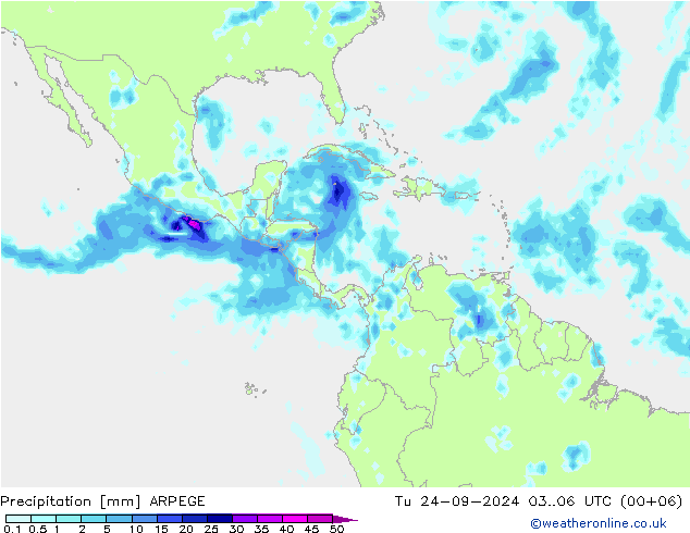 precipitação ARPEGE Ter 24.09.2024 06 UTC