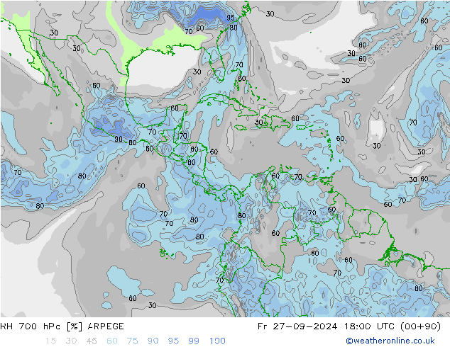 RH 700 hPa ARPEGE Sex 27.09.2024 18 UTC